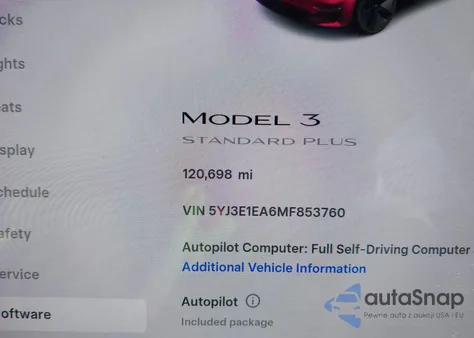 2021 Tesla Model 3 Standard Range Plus Rear-Wheel Drive from USA, damaged, VIN 5YJ3E1EA6MF853760